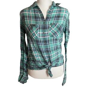 Aeropostale Small Turquoise Plaid Button Up Blouse